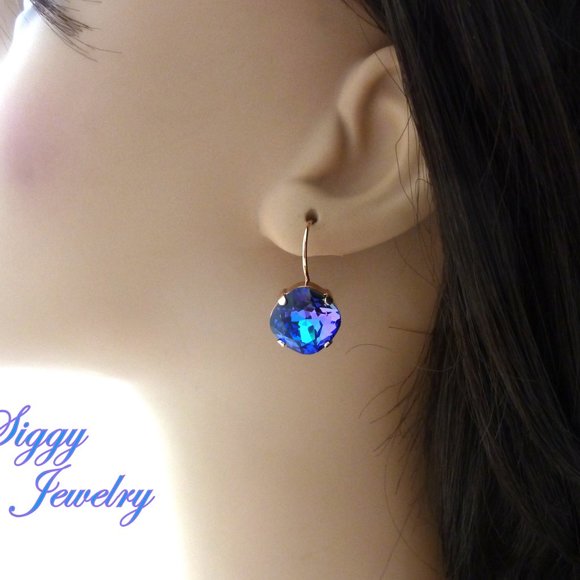 Swarovski Crystal Heliotrope 12mm Cushion Cut Drop Earrings, Assorted Finishes - Picture 5 of 7